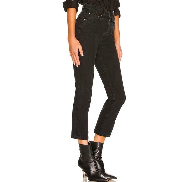 Revolve GRLFRND The Karolina High Rise Straight Crop Jean Washed Black Size 28 - Picture 1 of 15